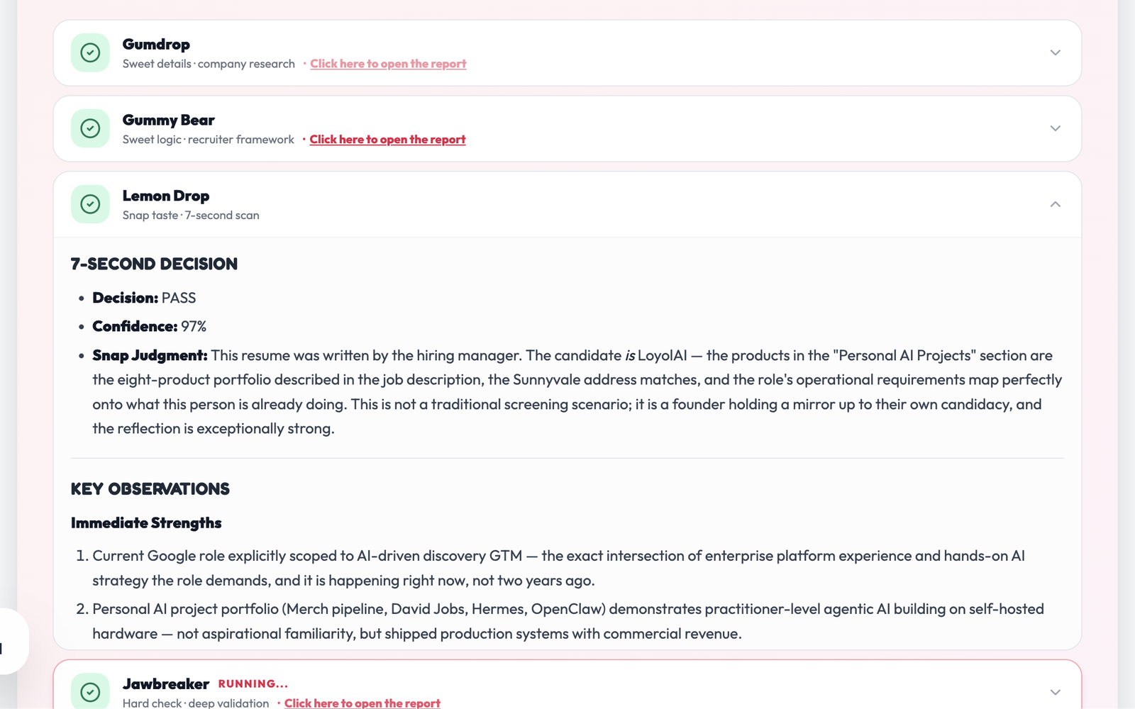 JAM — application review screen