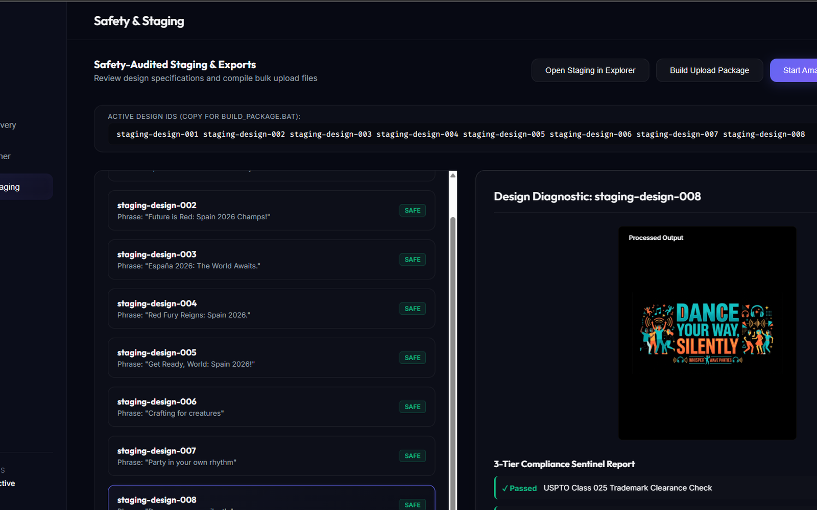 Merch pipeline — generated design gallery